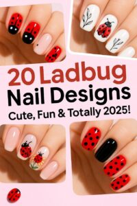"Collage of cute and trendy ladybug nail designs for 2025 with text overlay – 20 creative manicure ideas"
