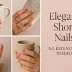 “Collage of elegant short nails with text overlay saying 'Elegant Short Nails – No Extensions Needed'”