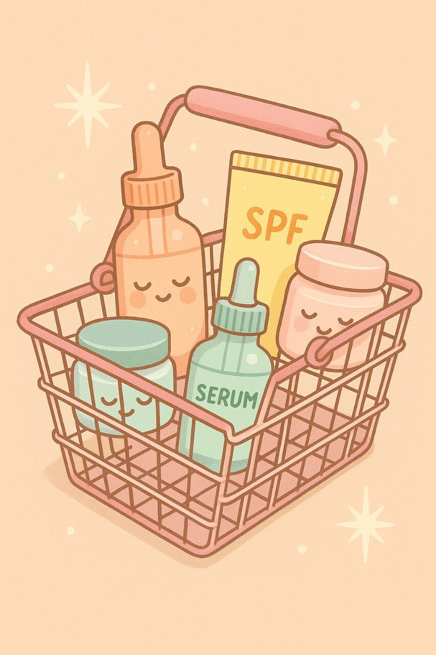 Basket filled with skincare products ready for purchase.