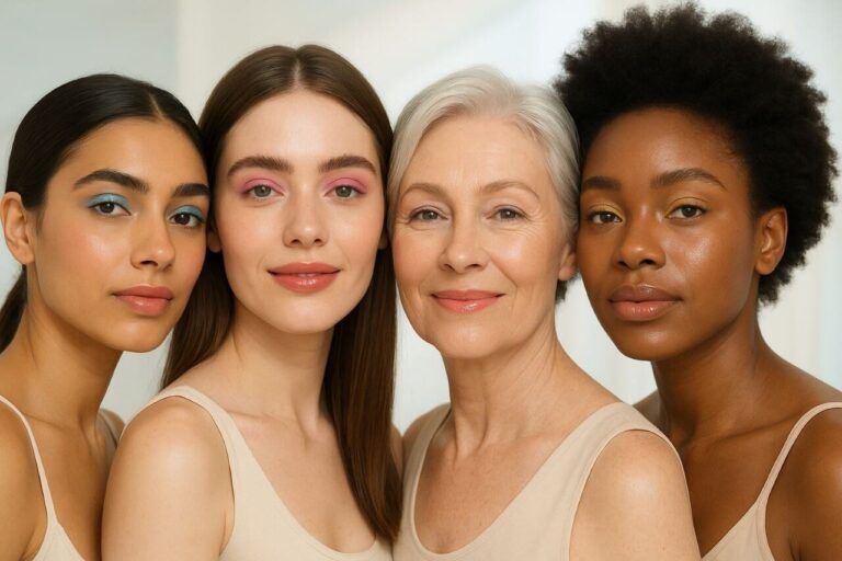 2025 makeup trends featuring inclusivity, gloss, and soft colors."*