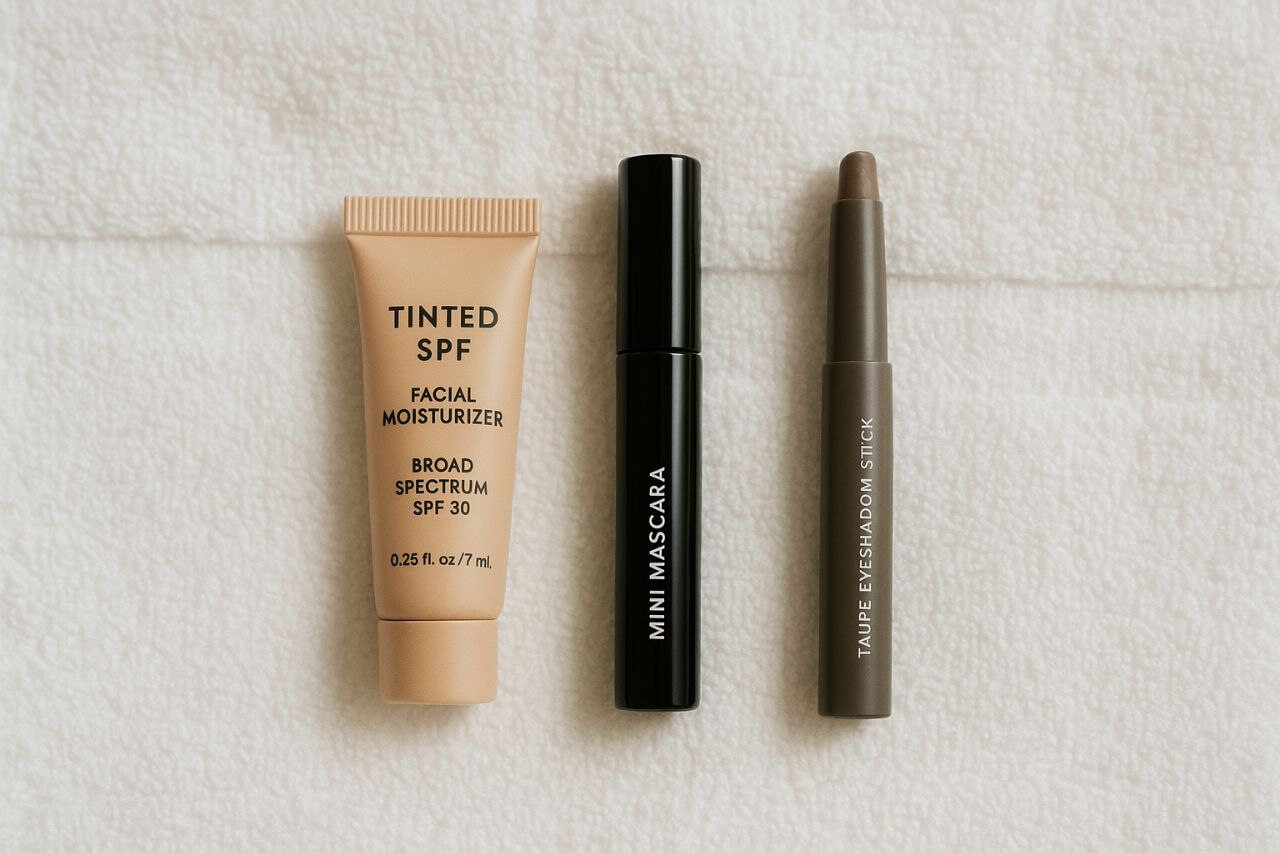 "5-day travel makeup capsule with multi-tasking products."