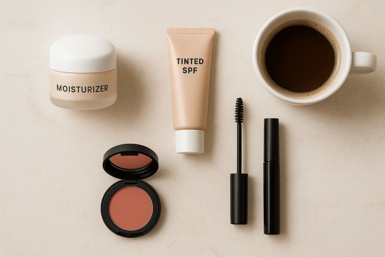 Quick 5-minute makeup routine products."*