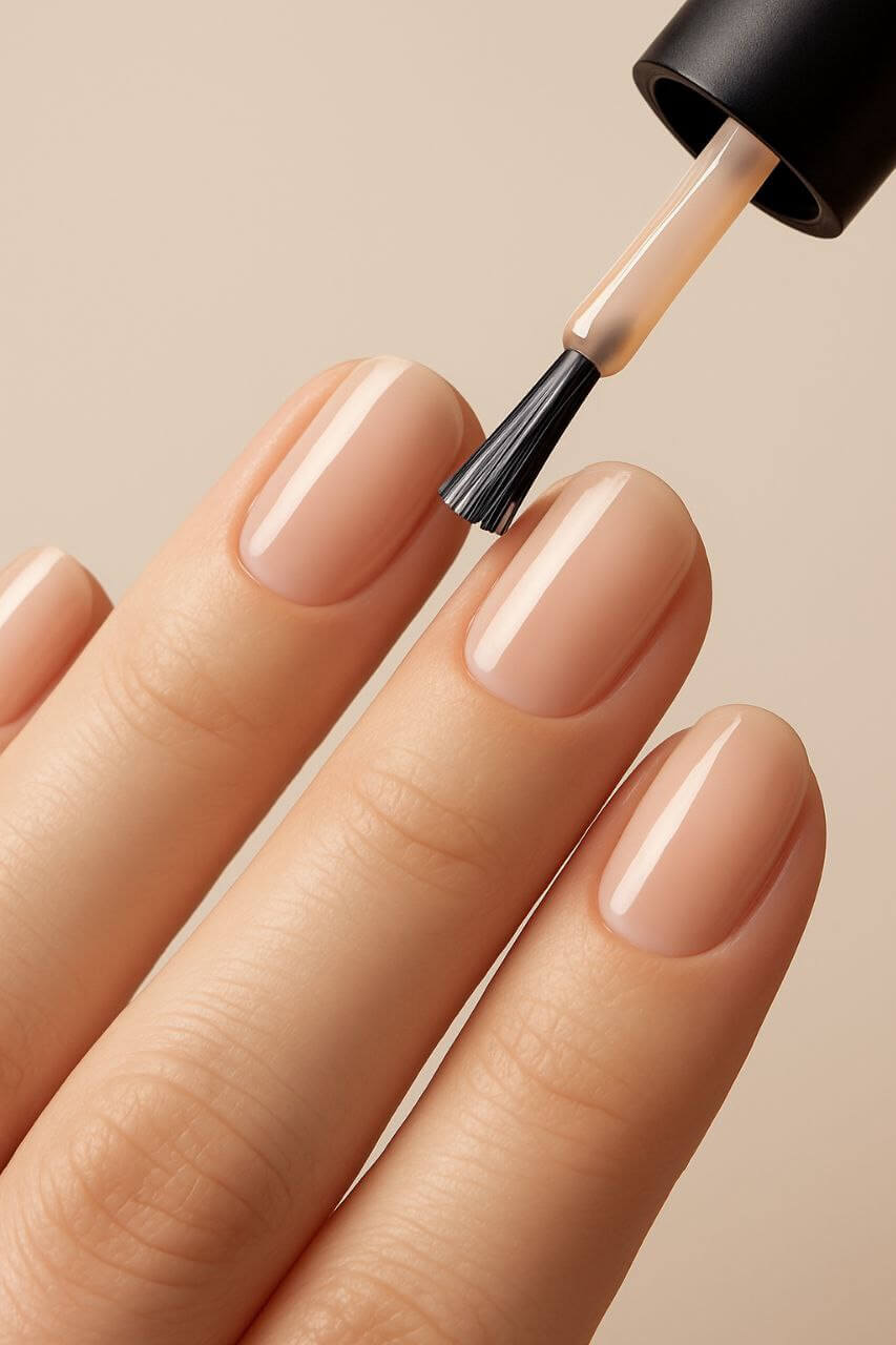 Applying nude nail polish neatly