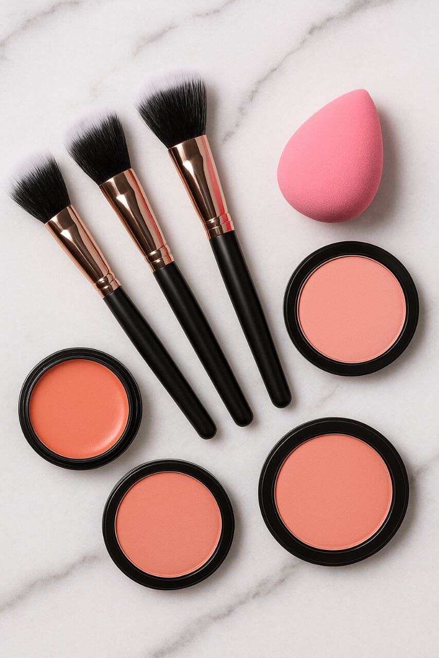 Best tools for blush application: brushes and sponges."