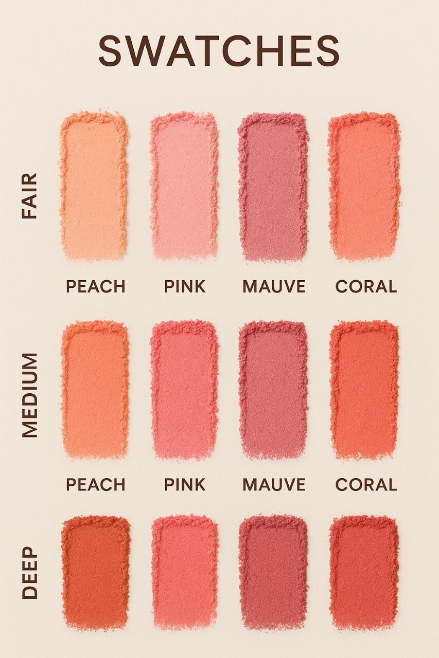 "Blush color guide for different skin tones."
