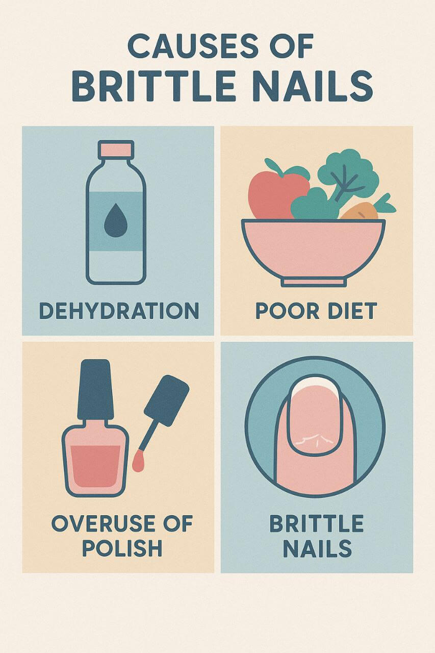 "Infographic of common causes of brittle nails"