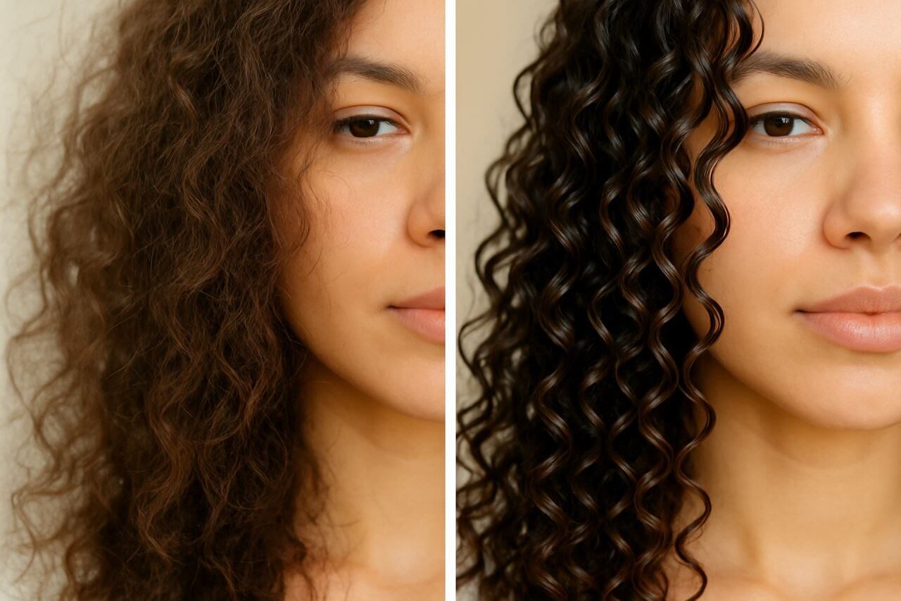 Hair serum for curly hair frizz control and definition."*