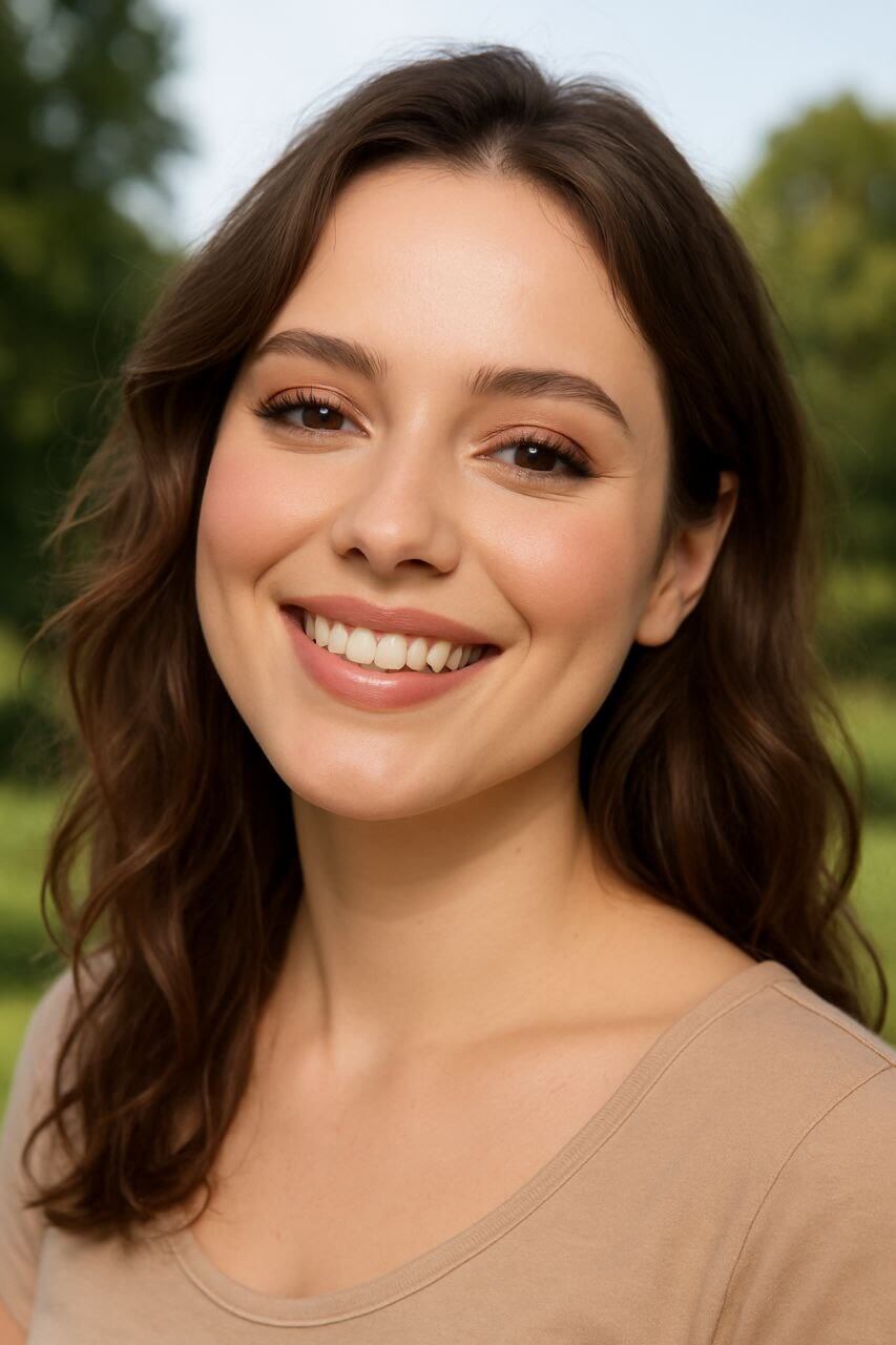 Daytime makeup look with brown mascara