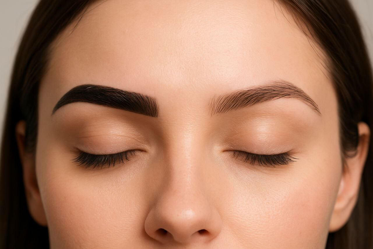 Comparison of overdrawn brows vs natural brows