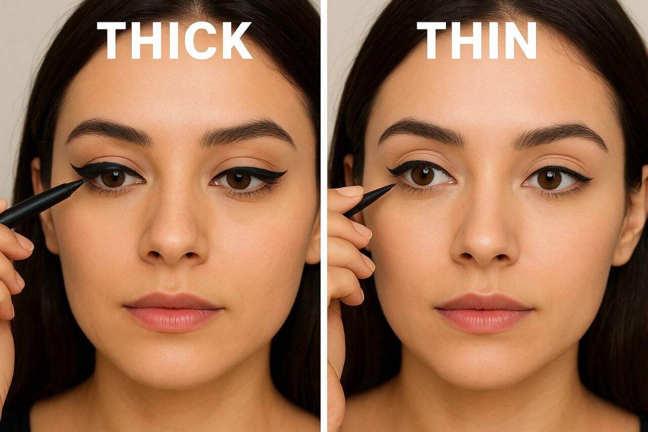 Thick eyeliner making eyes smaller vs soft eyeliner enhancing eyes