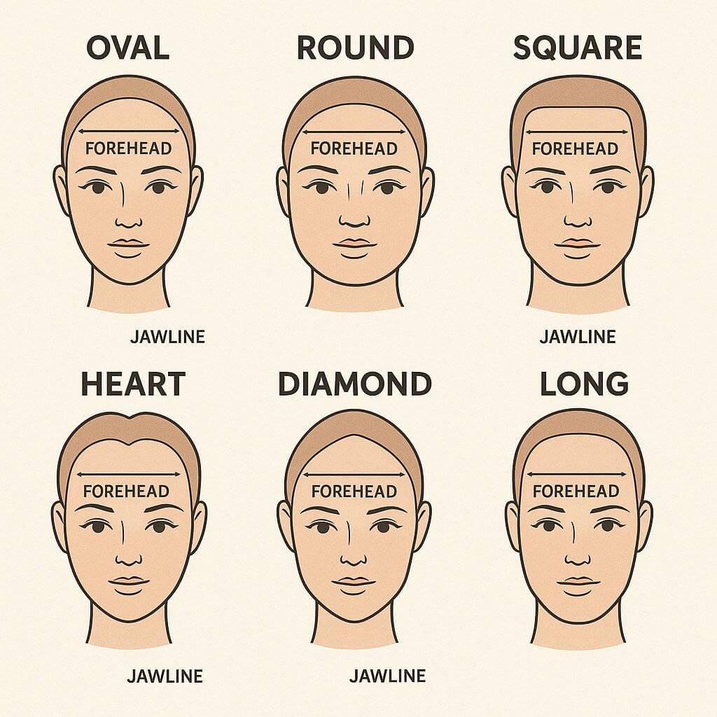 Blush Placement Mistakes
Face shape chart: oval, round, square, heart, diamond, and long."
