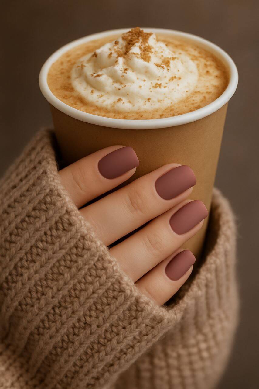 "Dusty rose matte pastel nails for fall."