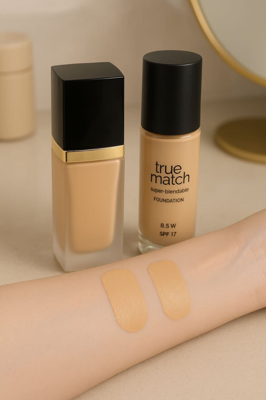Foundation dupe comparison Estee Lauder vs L’Oreal"