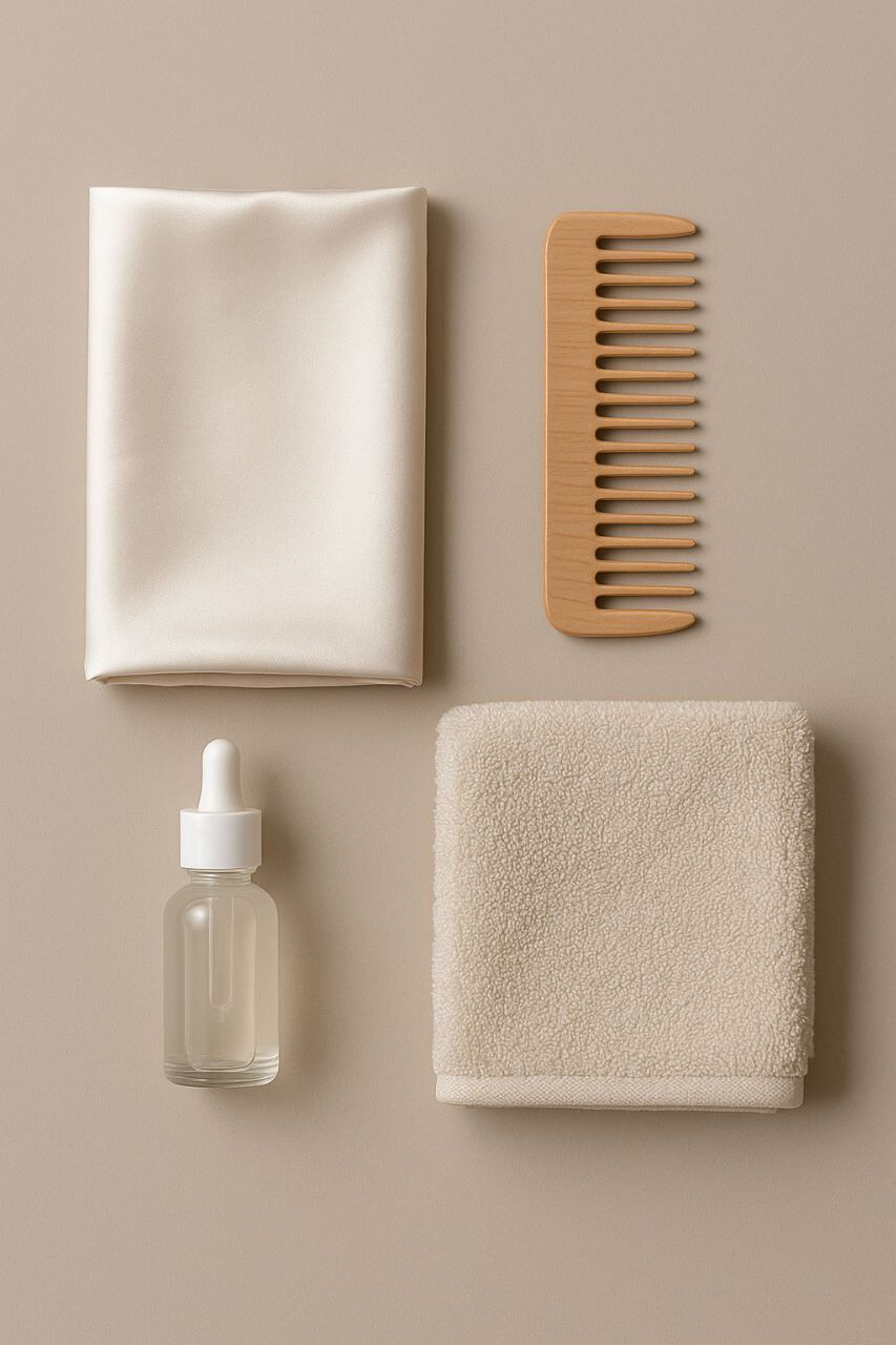 Tools and products for frizz-free hair."*