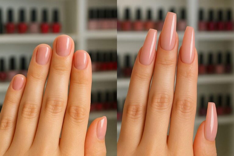 Comparison of natural gel nails vs dramatic acrylic nails."*