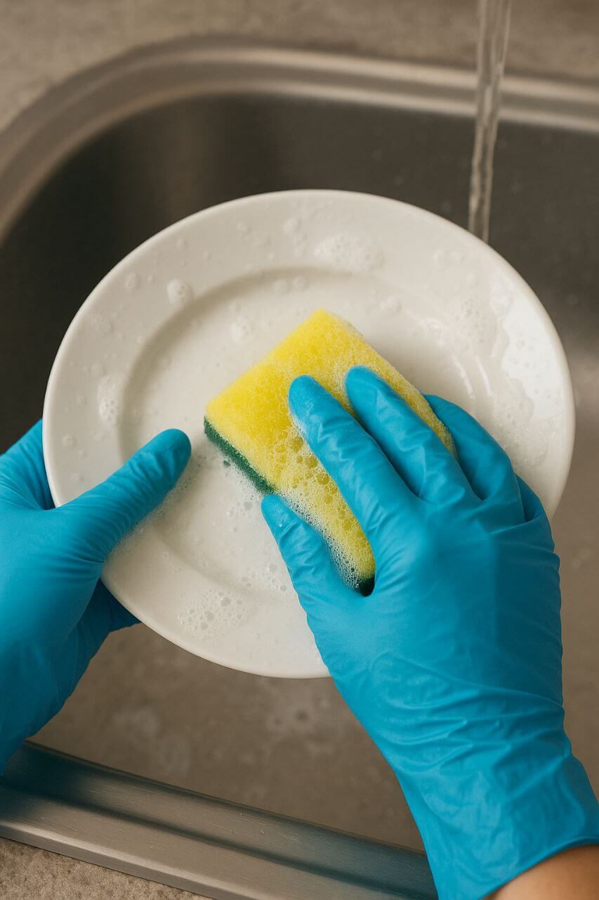 "Using gloves to protect nails"