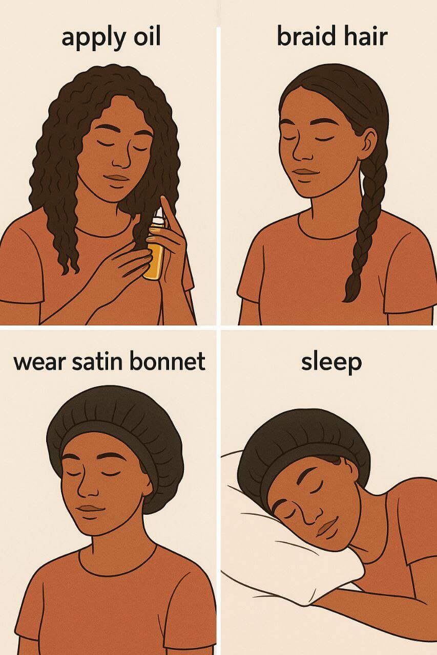 Step-by-step hair slugging tutorial illustration"