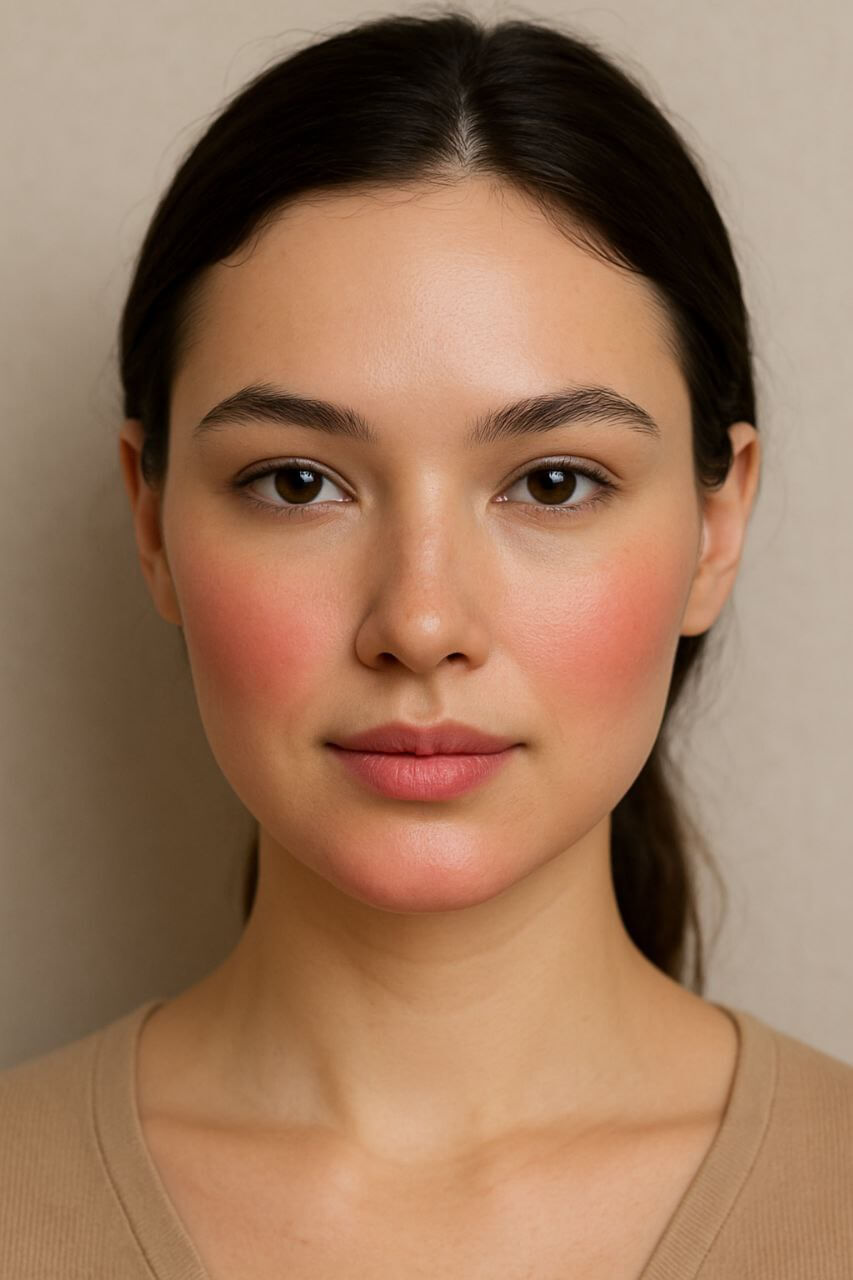 "Heart face blush: focus below cheeks and chin."