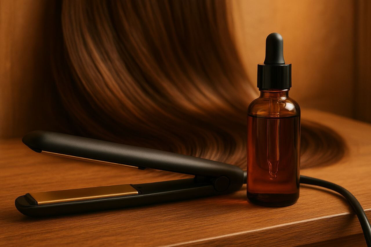 Heat-protectant serum for flat iron styling."*