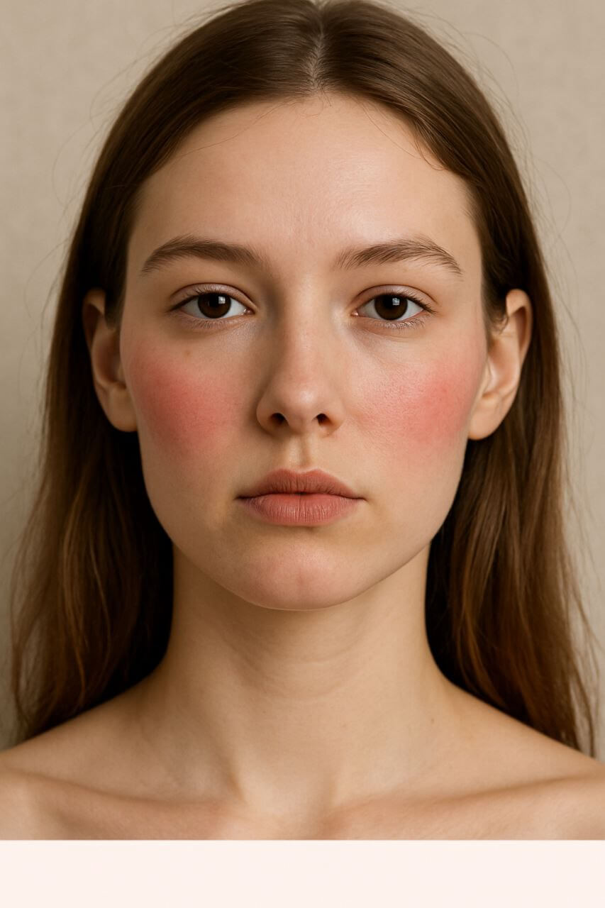 "Long face blush hack: horizontal placement for width."