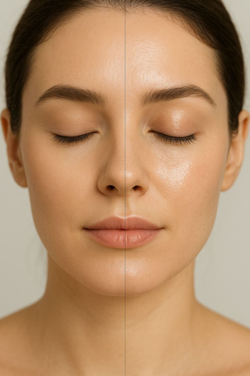 Comparison of matte vs dewy makeup finish