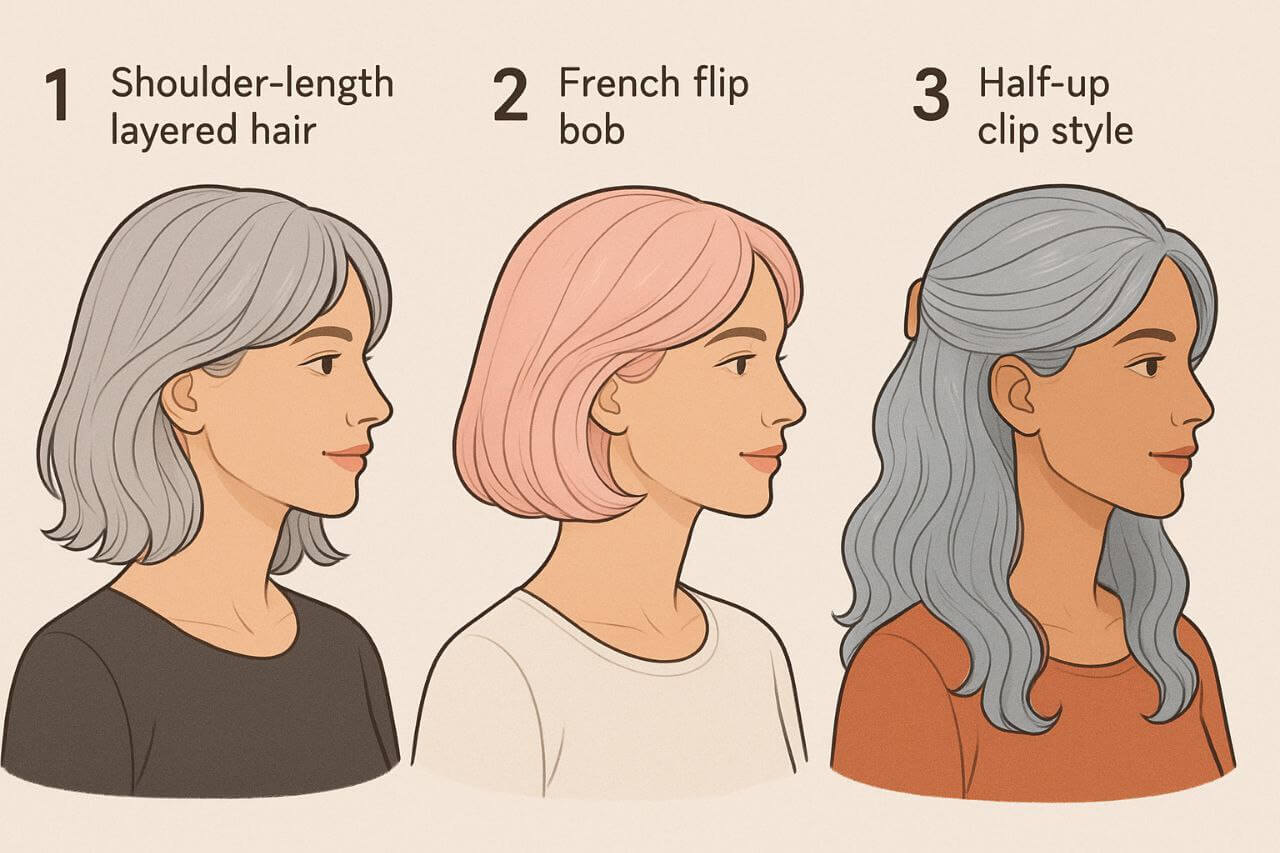 "Versatile mid-length summer hairstyles for older women."*