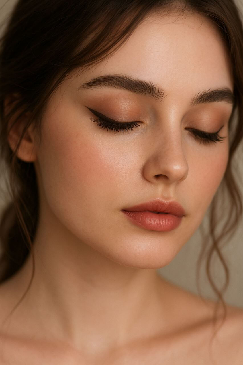 Minimalist makeup look with brown mascara