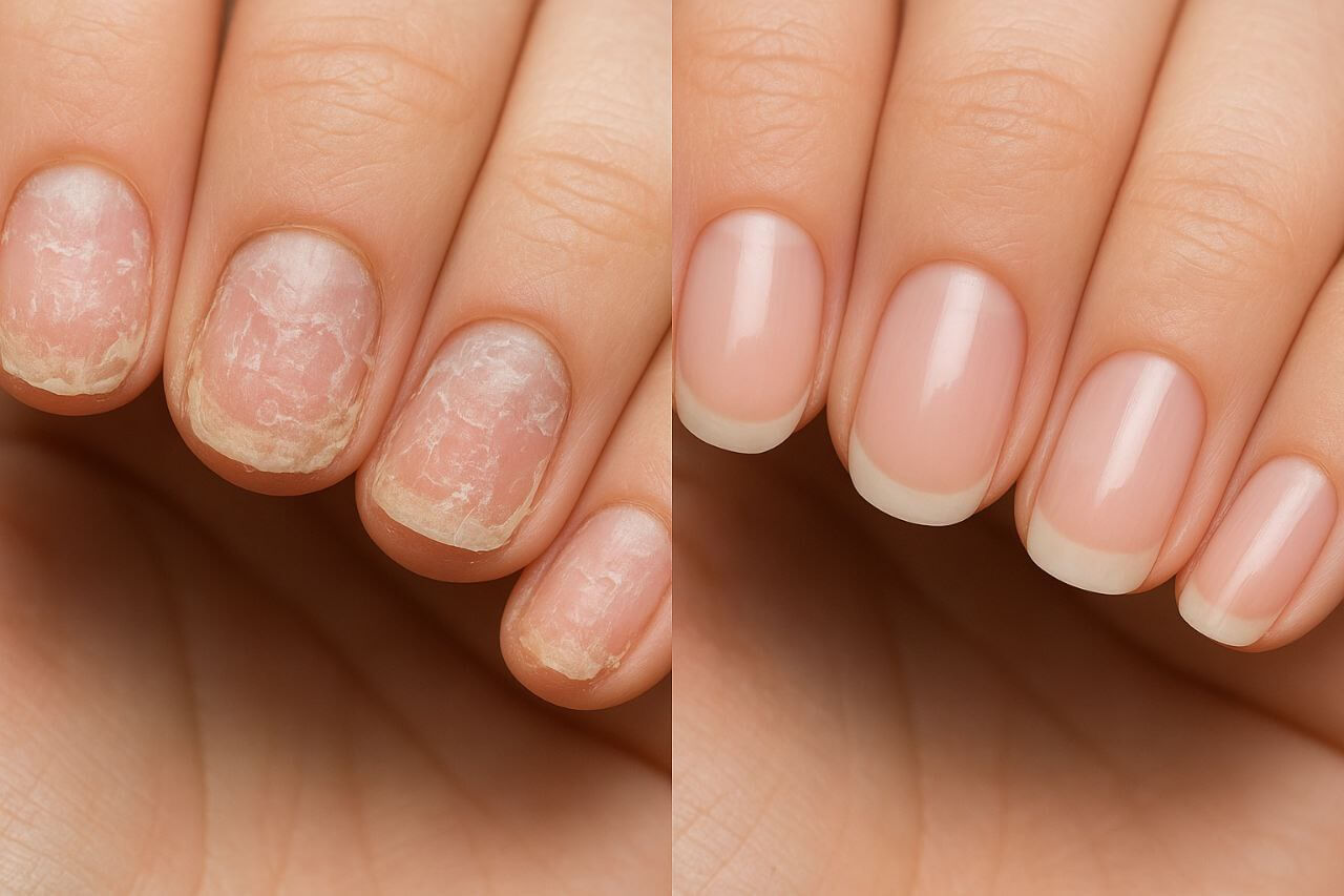Nail damage from improper removal vs healthy nails."*