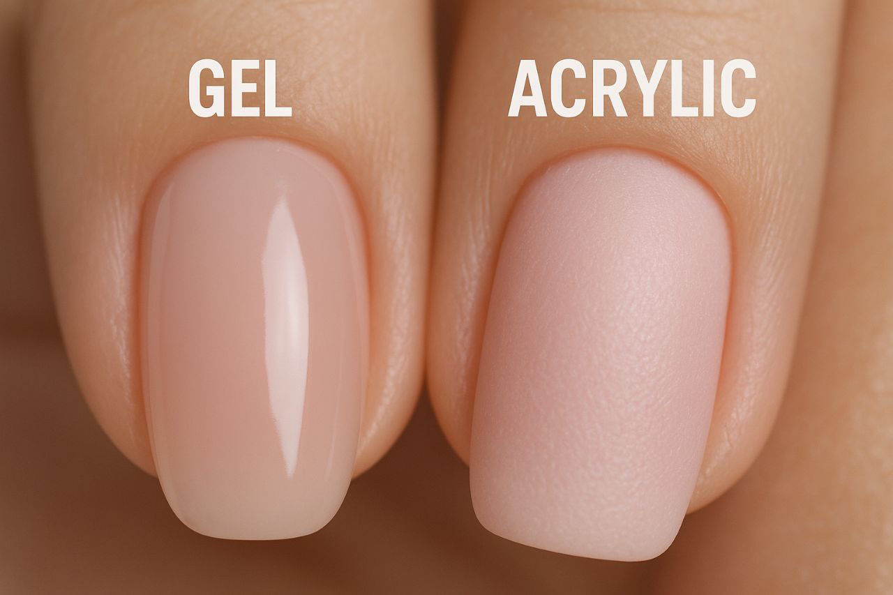 Texture difference between gel and acrylic nails."*