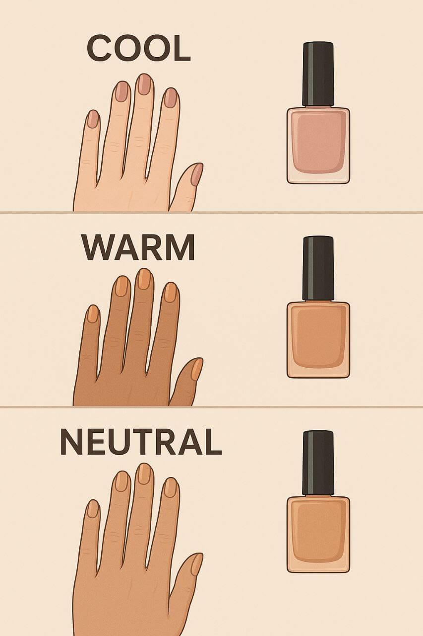 Nude nail polish undertones chart for fair skin
