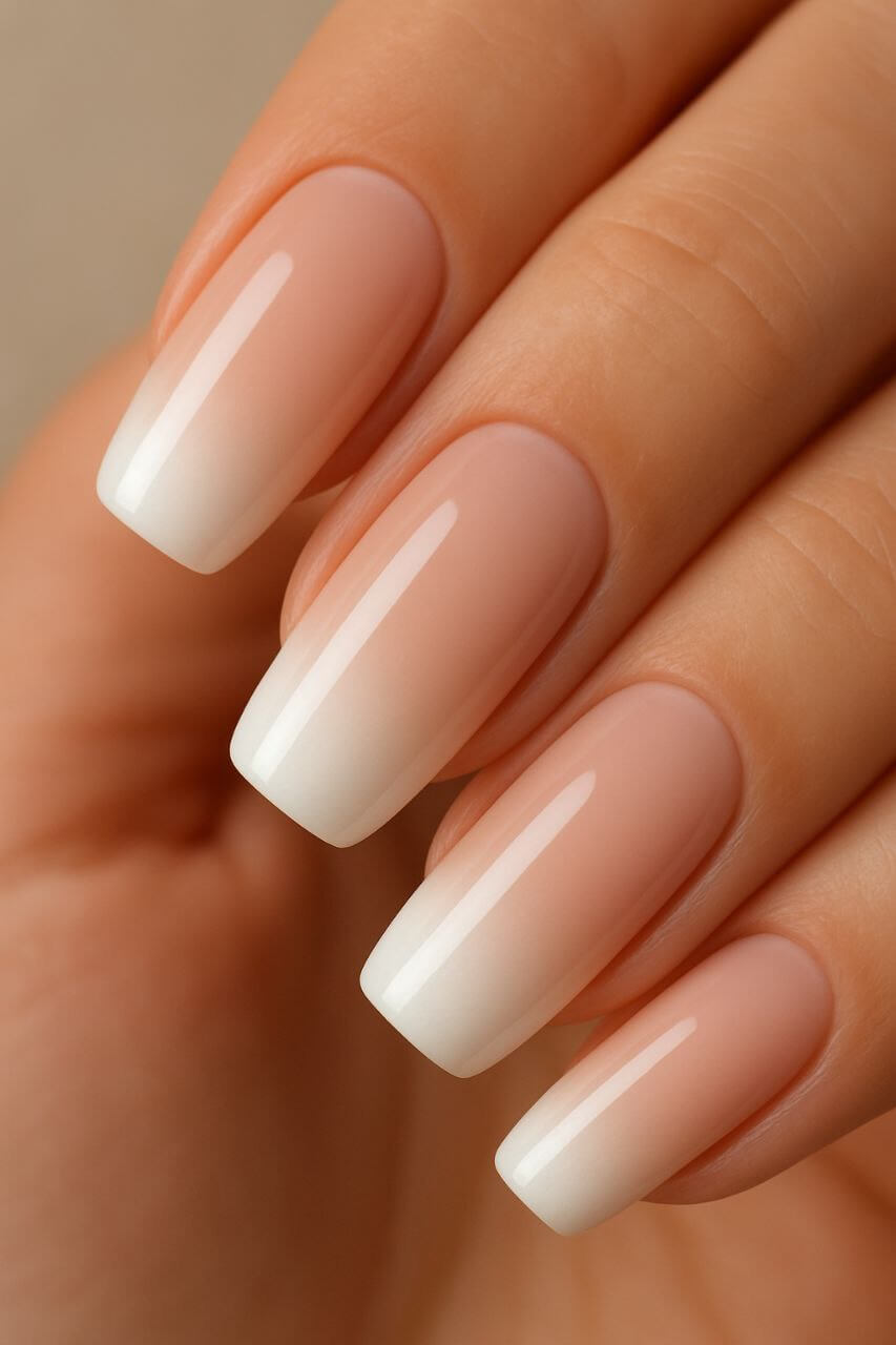 Ombre French tips blending from nude to white.