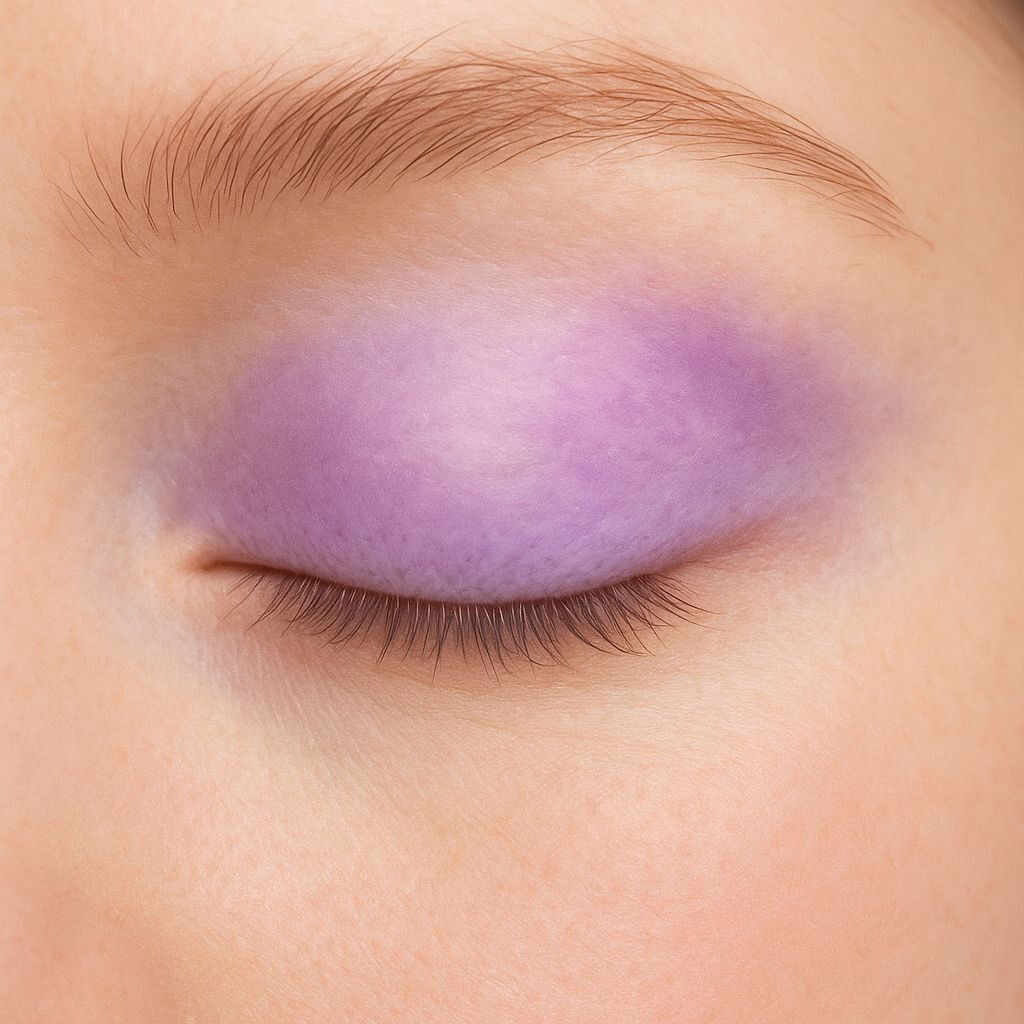 Pastel eyeshadow trend in soft lilac."*