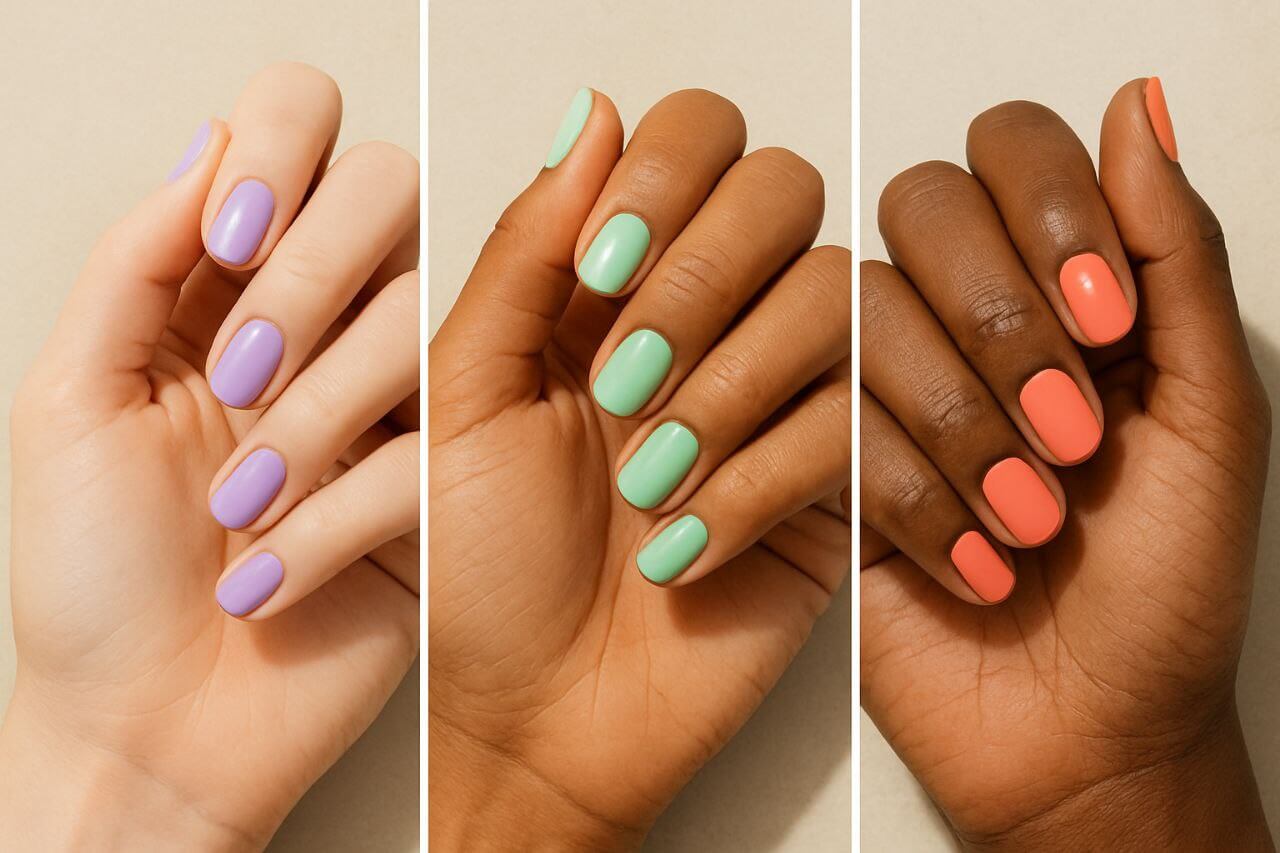 "Best pastel nail colors for different skin tones."