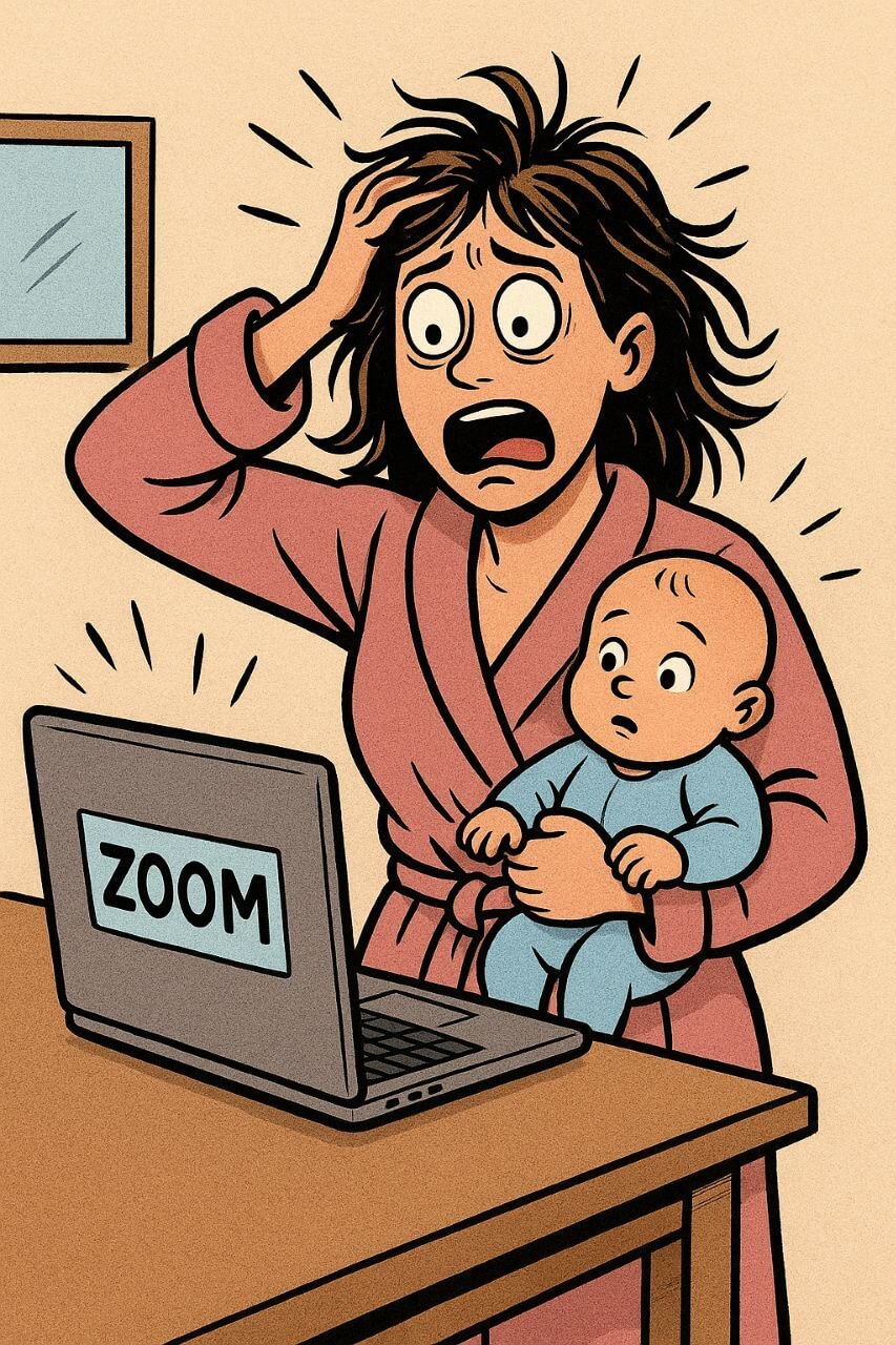 *"Humorous chaotic mom moment."*
