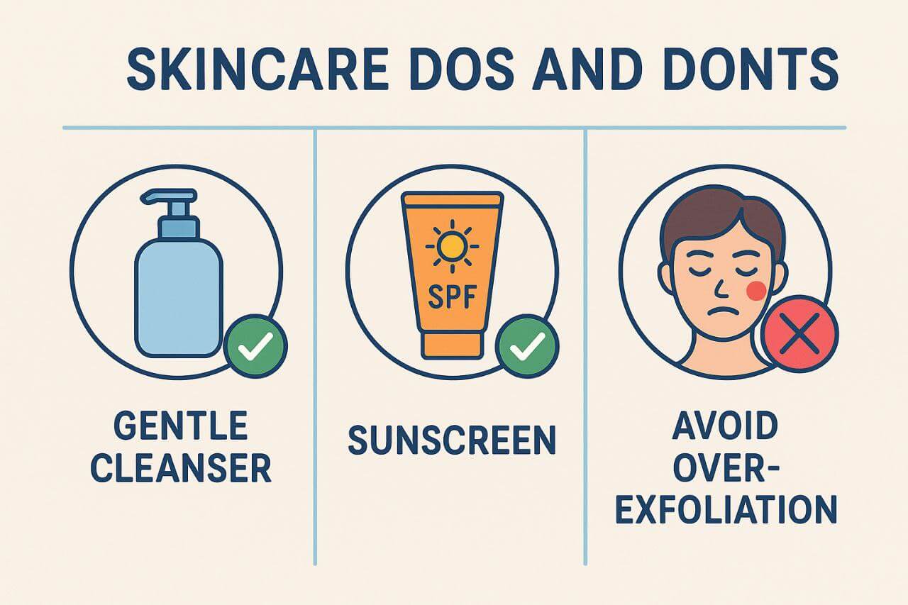 Infographic showing skincare dos and don'ts for acne-prone skin cycling"