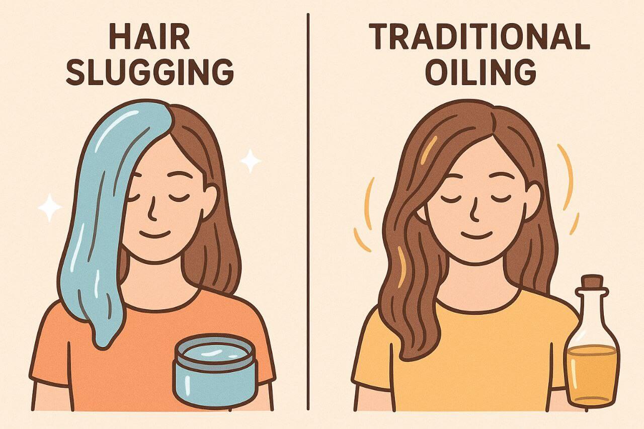 Hair slugging vs traditional oiling comparison"