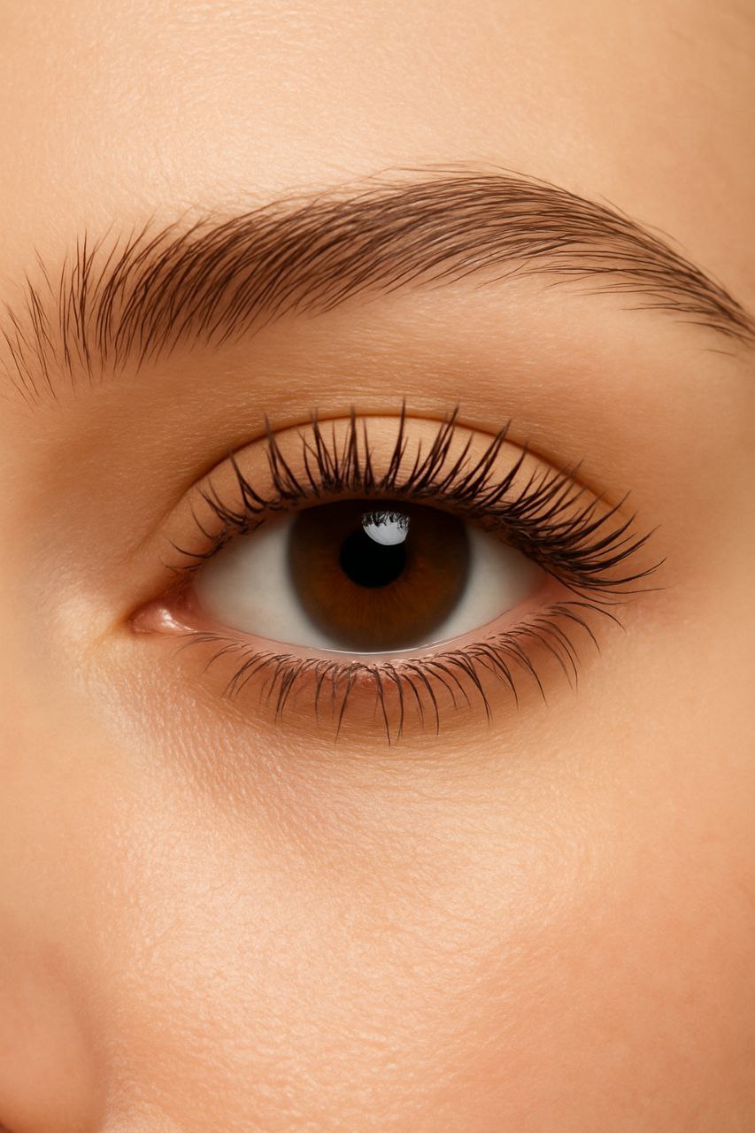 Model with soft lash definition using brown mascara