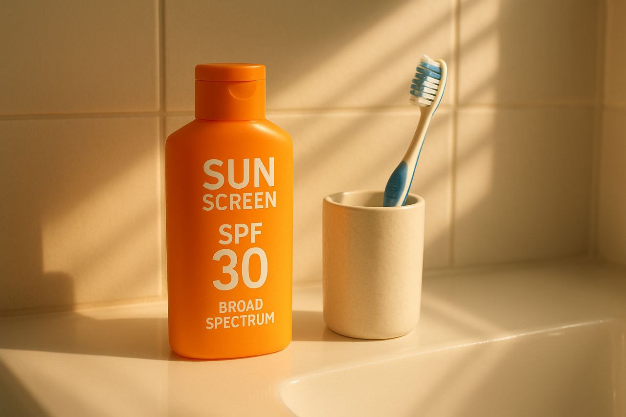"SPF daily routine for glowing skin."