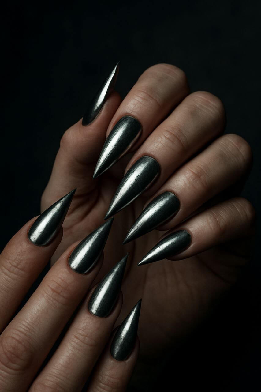 Stiletto nails elongating short fingers."