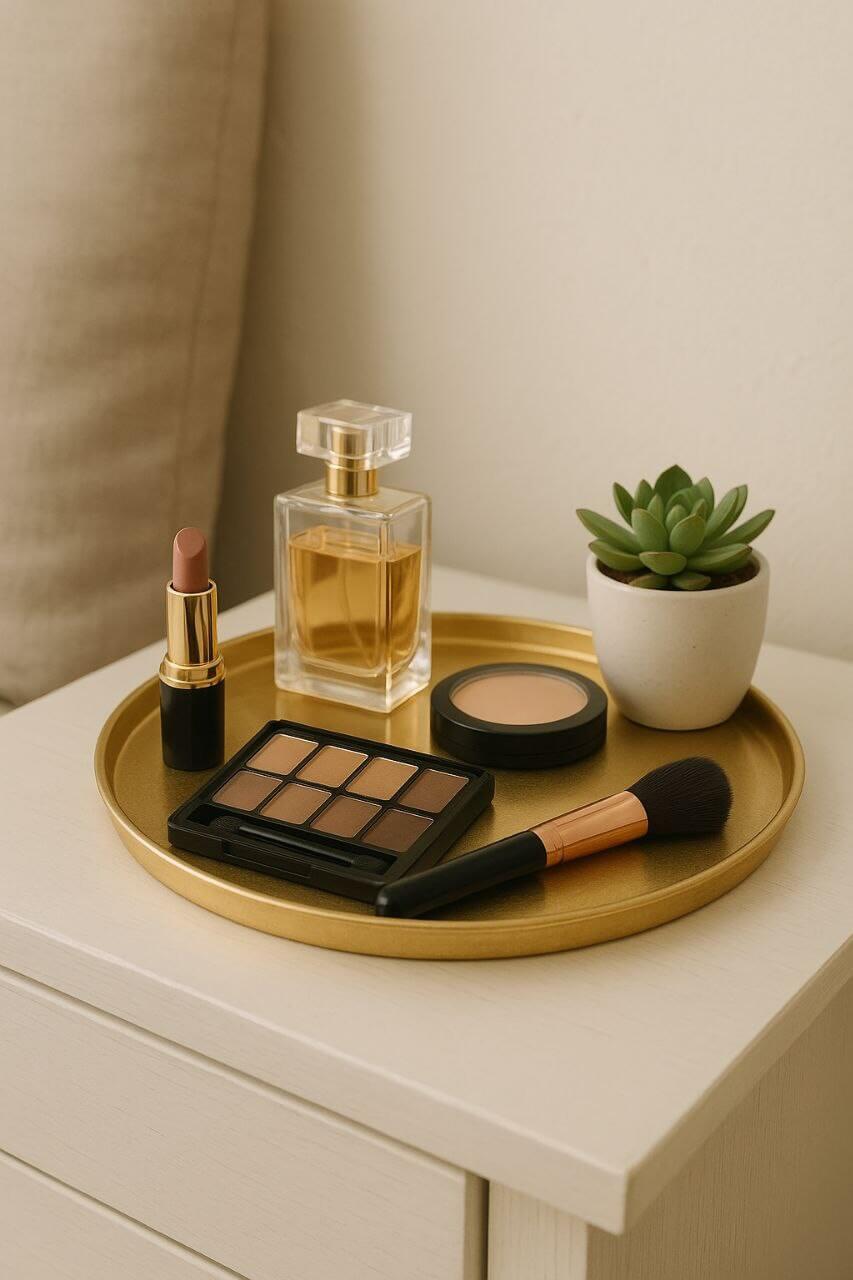 "Stylish vanity tray for everyday makeup essentials."