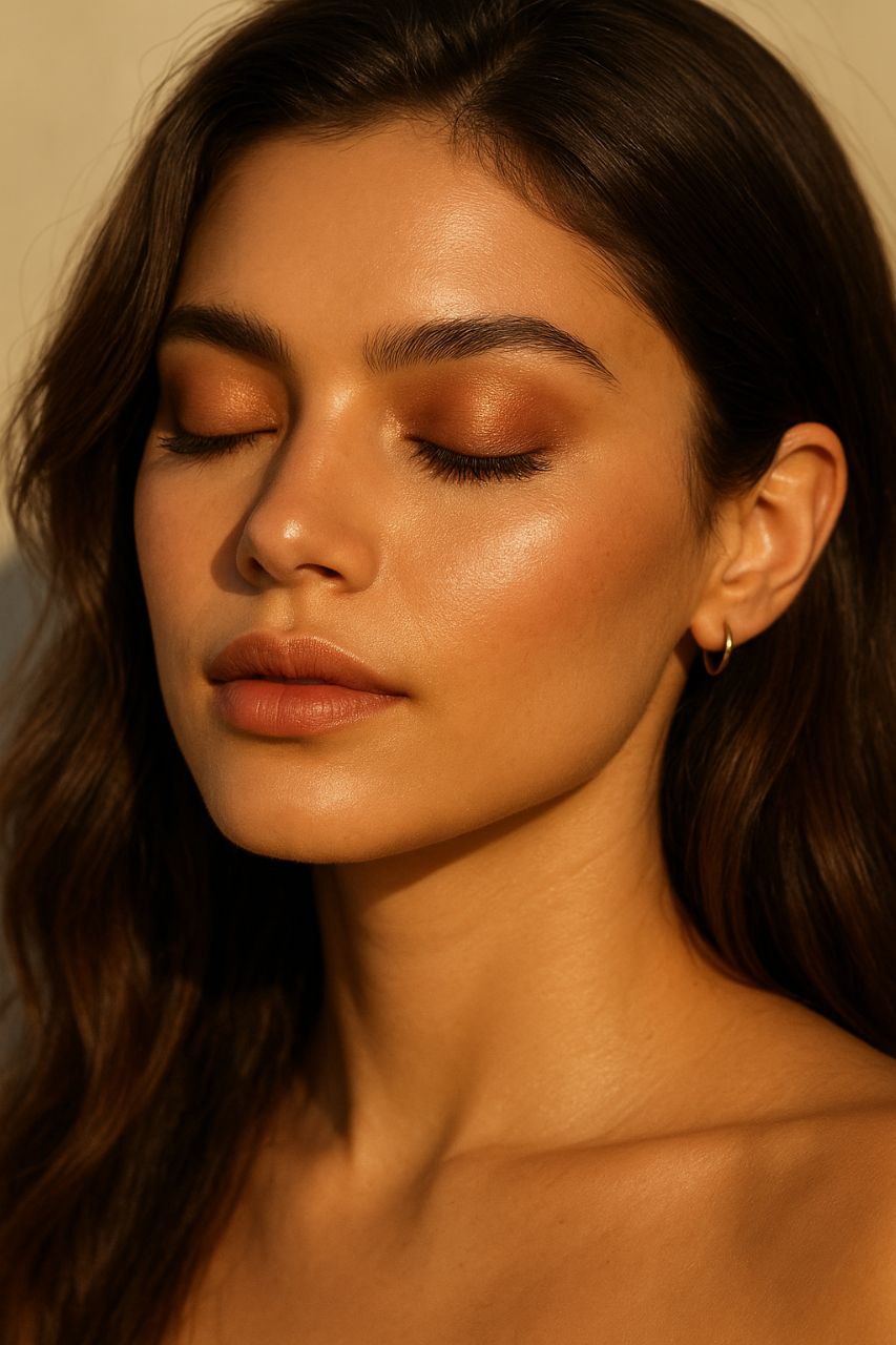Bronze eyeshadow with brown mascara look