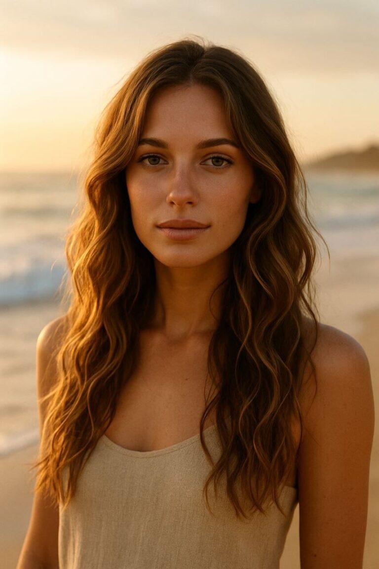 Sea witchery hairstyle with ocean-inspired waves at the beach